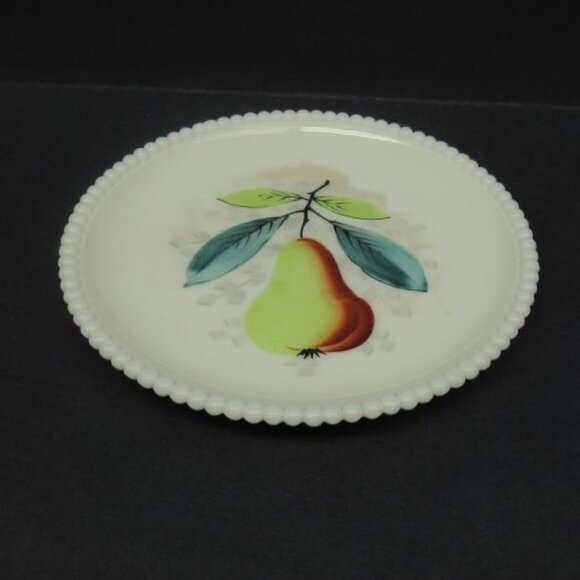Westmoreland Milk Glass BEADED EDGE 7 1/4 Inch Hand Painted Pear Plate - Picture 2 of 4
